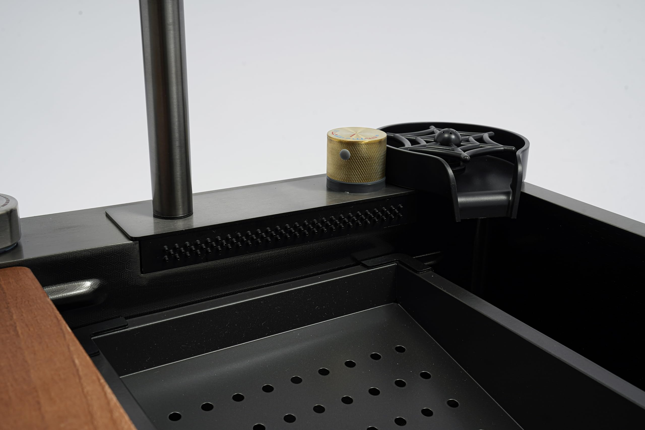 Fregadero de cocina negro de acero inoxidable, 68 x 45 x 21 cm, lavabo de cocina con grifo extraíble, tabla de cortar, limpiador de cristales, estación de trabajo para bar, restaurante, etc