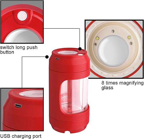 Miniatura 7 de Free Boy Amoladora manual con tarros de almacenamiento iluminados, tarro de visualización de aumento de 8 veces, tarro de almacenamiento y molienda,
