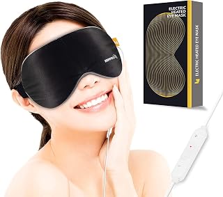 Hompres Silk Heated Eye Mask - Fast Heating Eye Mask for Dry Eyes, Reusable Eye Compress with Automatic Shutdown, Temp Control, Relieve Eye Fatigue, Puffy Eyes (Black)