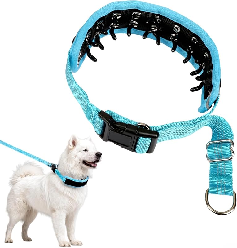 Coleira de Pinos para Cães com Tecido Respirável e Faixa Refletiva NozlaID NO-WJZX-BLUE-XL