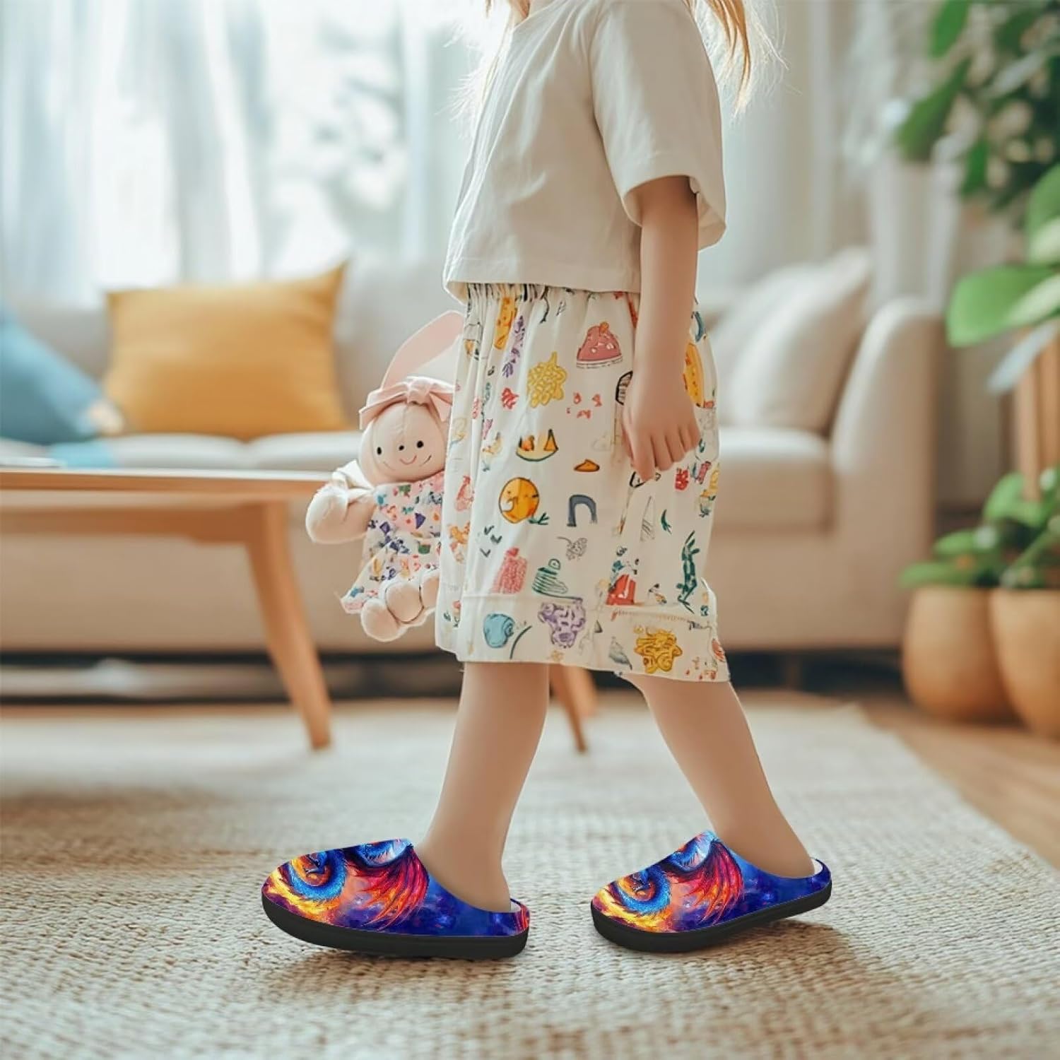 Polero Cute Printed Kids Slippers - Soft Plush Winter Slip On House Slippers