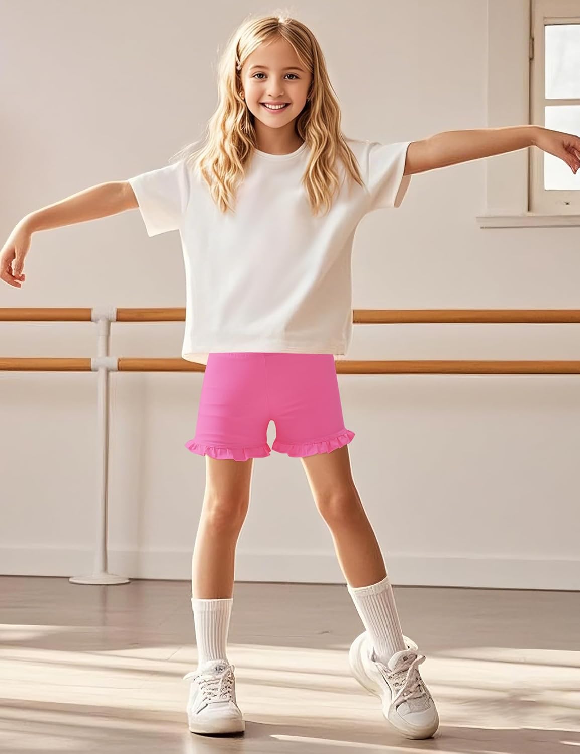 Witwot Girls Bike Shorts Cotton Underdress Dance Cartwheel Ruffle Short for Girl Size 5-14Y - Image 3