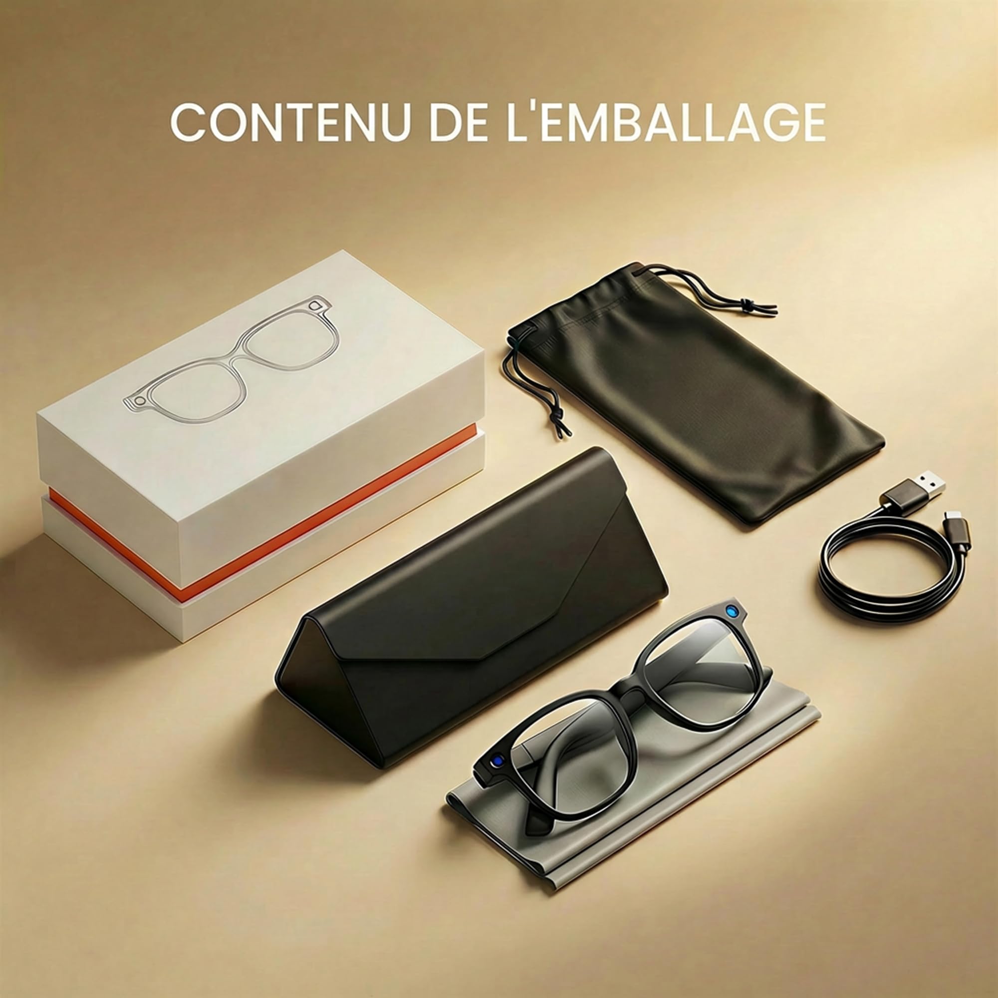 Lunette Camera HD, 13MP Lunettes Connectées IA, Verres Photochromiques à Changement de Couleur, Assistant IA pour Traduction en Temps Réel, 11 Heures d'Autonomie