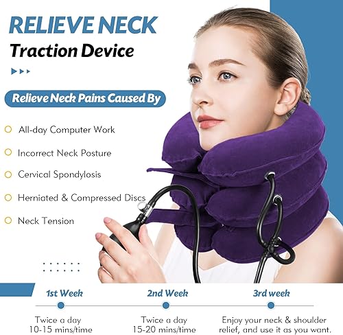 Miniatura 2 de Jaximy Estirador de cuello dispositivo de tracción cervical alivio del dolor de cuello soporte inflable ajustable y almohada cervical dispositivo de