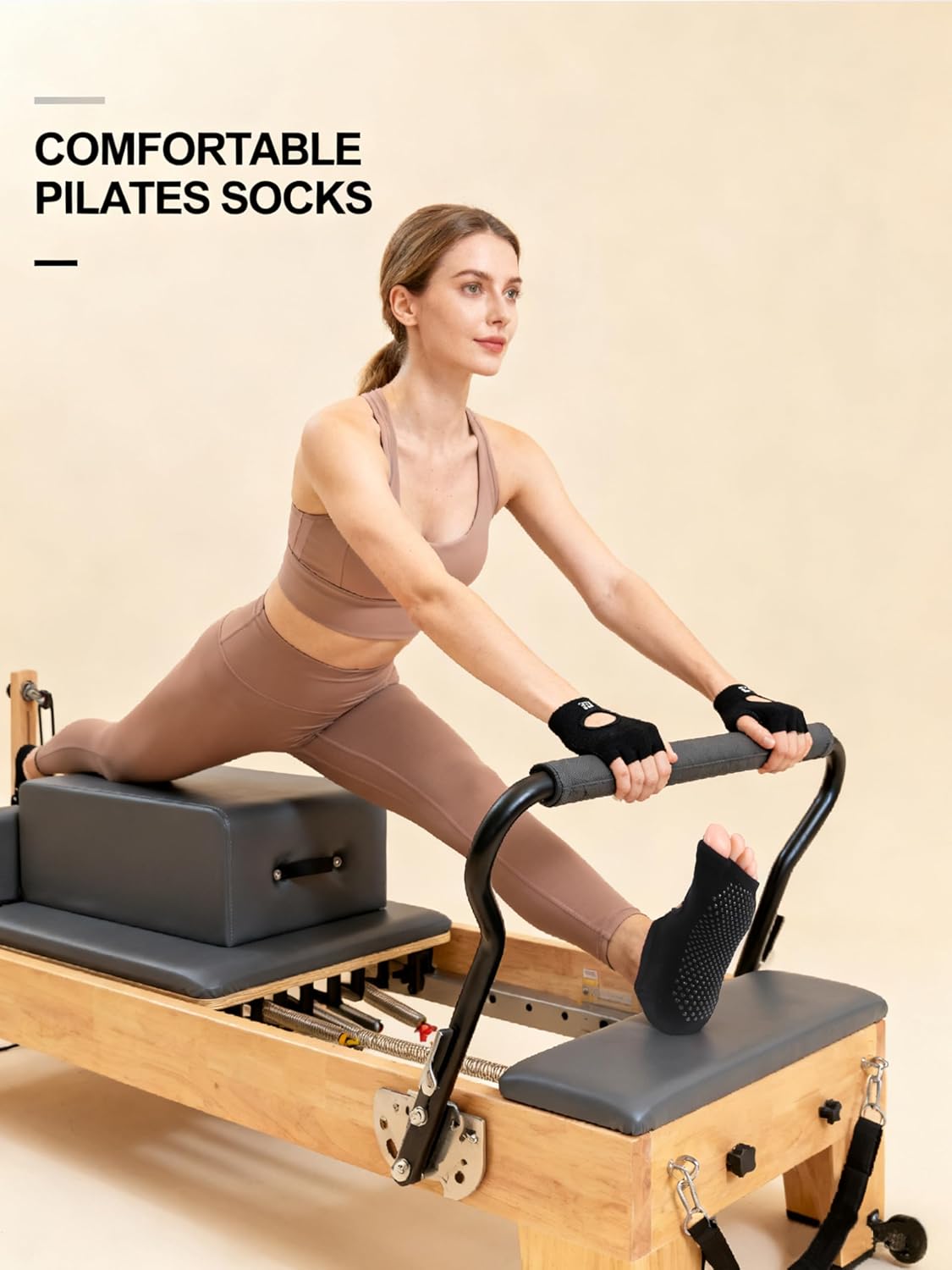 1/2 Pairs Toeless Pilates Socks for Women with Non-Slip Grips Yoga Barre Dance Socks for Barefoot Workouts - Image 5