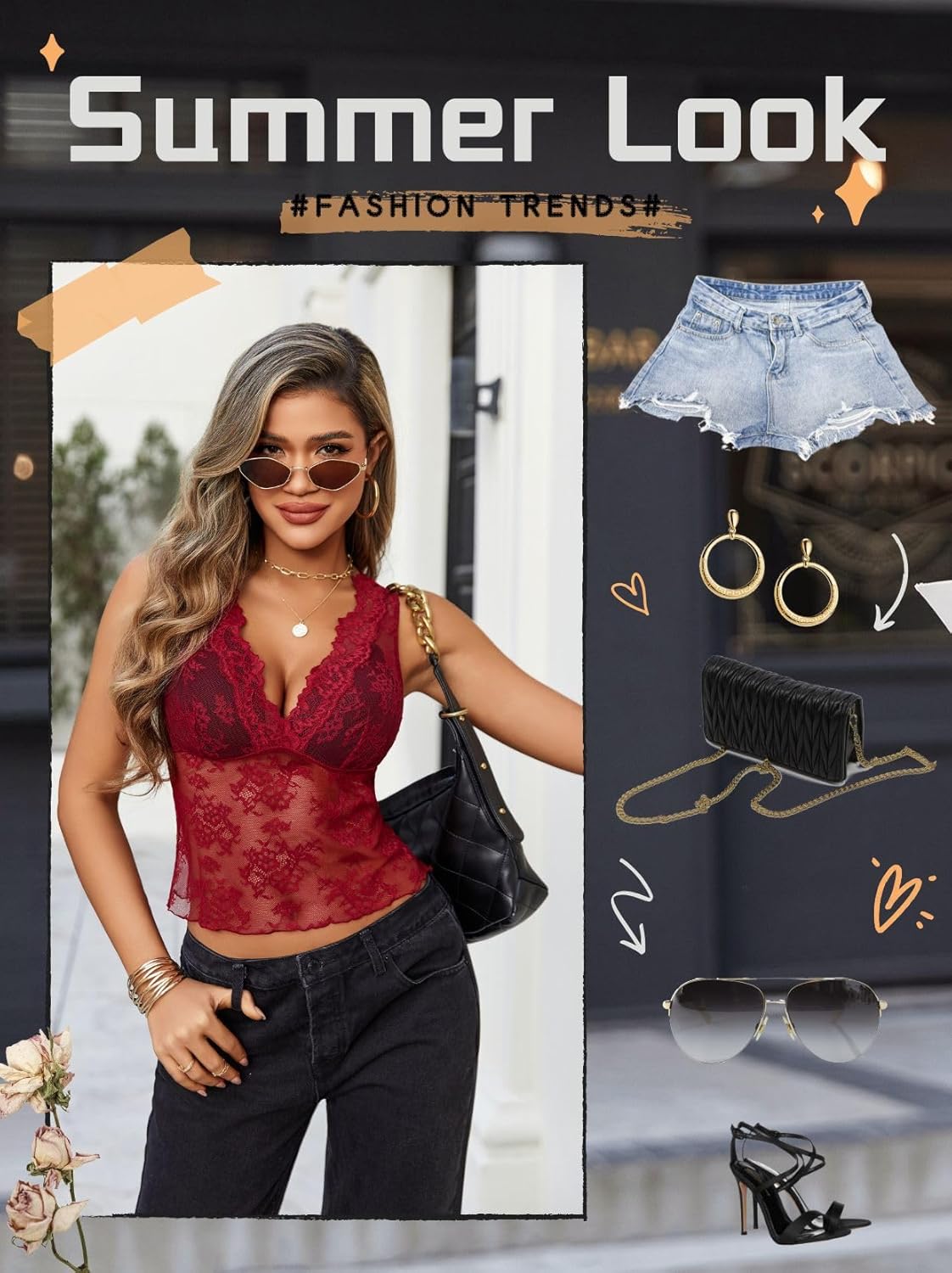 Avidlove Lace Tops for Women V Neck Tank Tops Sexy Sheer Y2k Crop Tops for Going Out Concert - Image 4