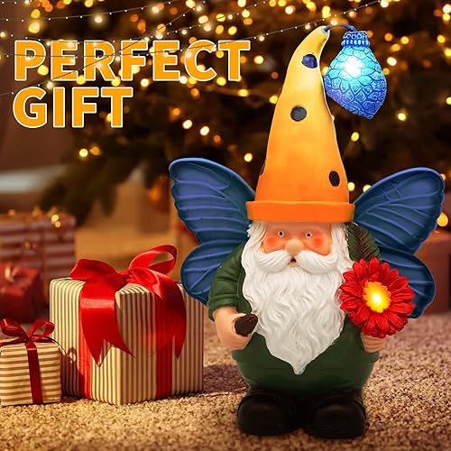 Miniatura 8 de ECO-WILL Estatuas de Navidad de gnomo para decoración de jardín, estatuas solares de gnomo de jardín con luz de tapa y luz de flores, regalos