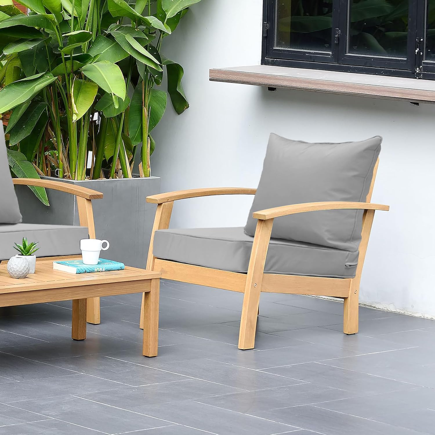Patio Seat and Back Cushion Set Outdoor Deep Seat Cushion 24"x24"x3" Replacement Chair Cushion for Dining Arm Chairs, Wicker Chairs and Garden Furniture Decoration, Light Grey