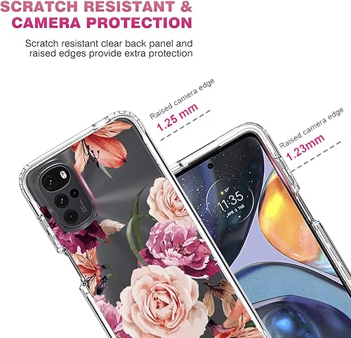 Miniatura 9 de Vavies Funda para Moto E32Moto E32SMoto G22 XT2231-2 con protector de pantalla de vidrio templado, cuerpo completo transparente con diseño floral,