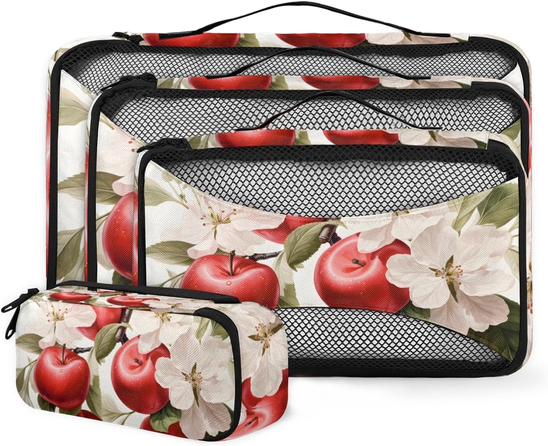 Apples Red Fruit 4 Set Packing Cubes Packing Cubes for Women Lightweight Travel Essential Bag Clothes Carry on Suitcase Bags for Accessories Essentials