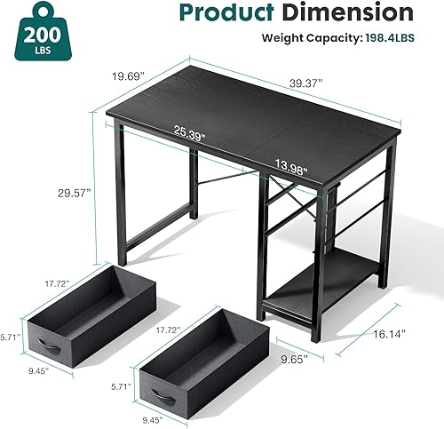 Miniatura 3 de Smug - Escritorio pequeño para computadora con 2 cajones, escritorio de oficina en casa de 40 pulgadas, escritorio de estudio y escritura moderno y