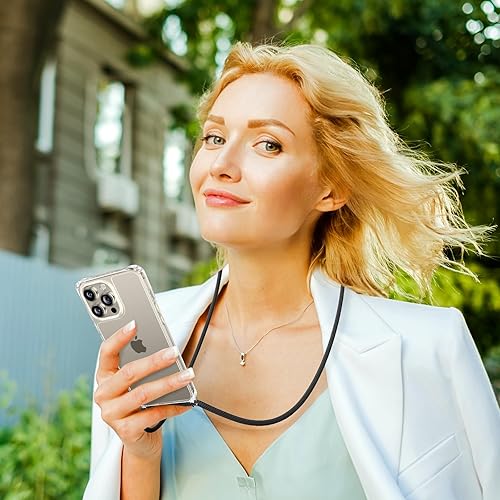 Miniatura 7 de ZTOFERA Compatible con iPhone 15 Pro Max, funda transparente con cordón ajustable, TPU suave y delgada, a prueba de golpes, funda cruzada para