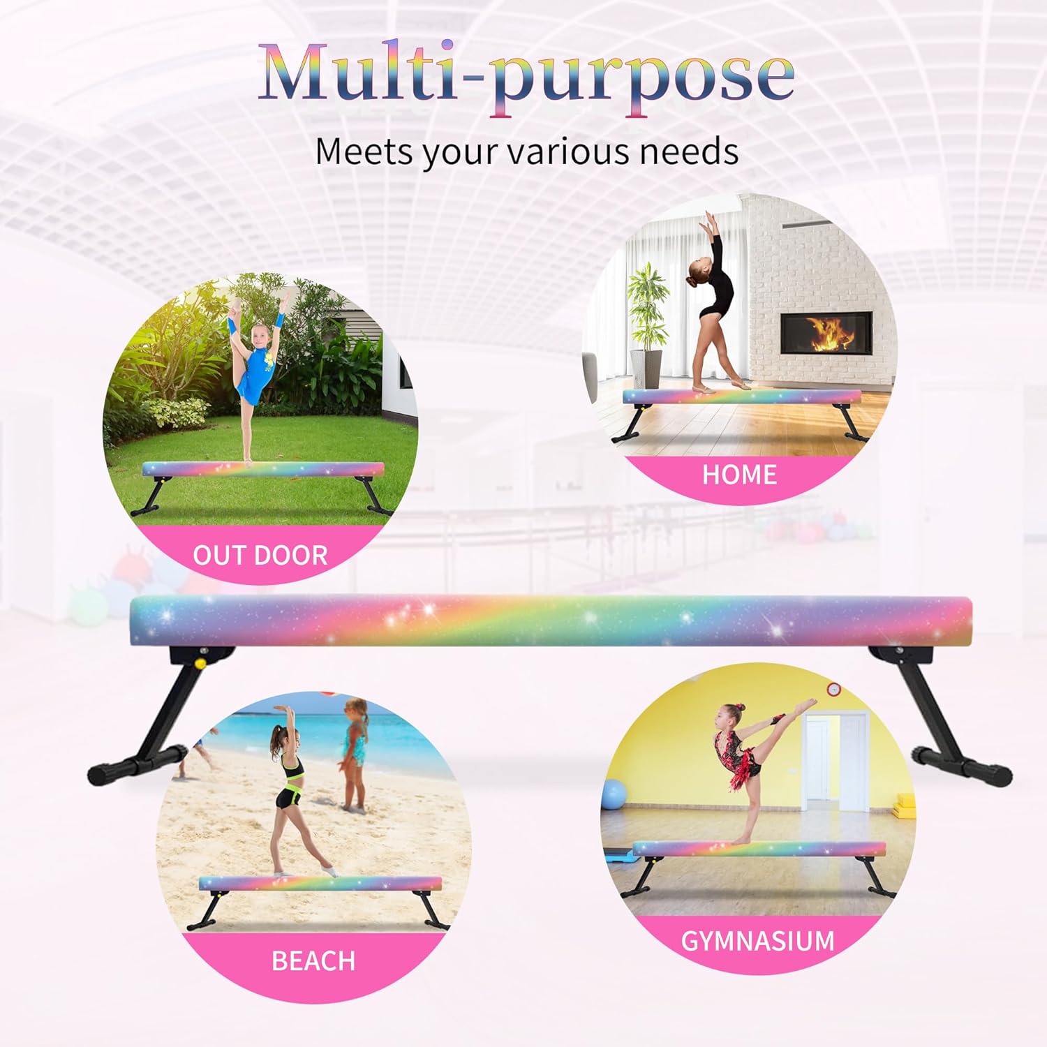 EL&IT·Wings 6FT/8FT Gymnastic Balance Beam for Kids, Adjustable Balance Beam with Leg, High and Low Level Floor Beam, Gymnastics Equipment for Home and Gym Center