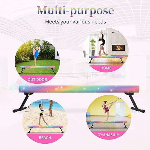 Miniatura 8 de EL&ITWings Haz de equilibrio de gimnasia de 8 pies, haz de piso ajustable de nivel alto y bajo, altamente estable, equipo de entrenamiento de