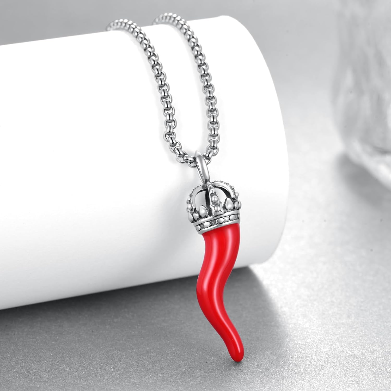 Italian Horn Necklace 925 Sterling Silver Italian Horn Necklace for Women Men Protection Red Cornicello Jewelry Gifts - Image 3