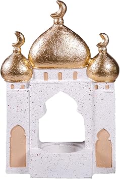 Decorative Mosque Sculpture with Gold Domes, White and Gold, 8.27 x 5.71 x 2.76 inches