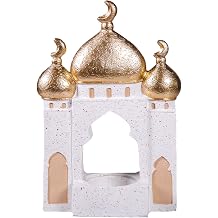تمثال مسجد مزخرف بقباب ذهبية، أبيض وذهبي، 8.27 x 5.71 x 2.76 بوصة
