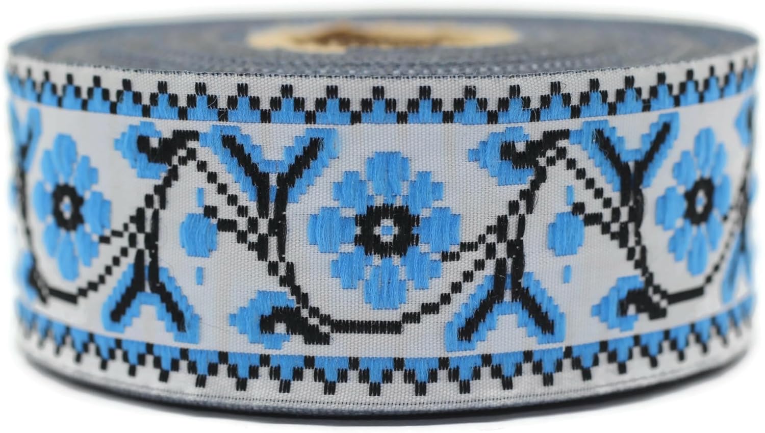 11 Yard Spool 1.37 inches Wide Blue White Flower Ribbon Flower Jacquard Trim Fabric Wide Craft Supplies Vintage Trim 35988