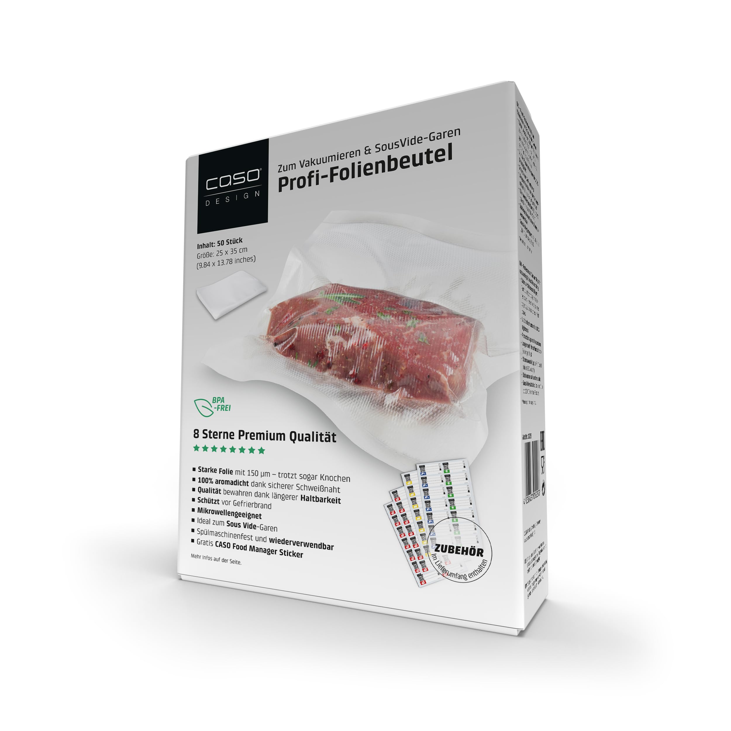 Sachets sous vide CASO 25x35 cm résistants à l'ébullition pour conservation alimentaire longue durée