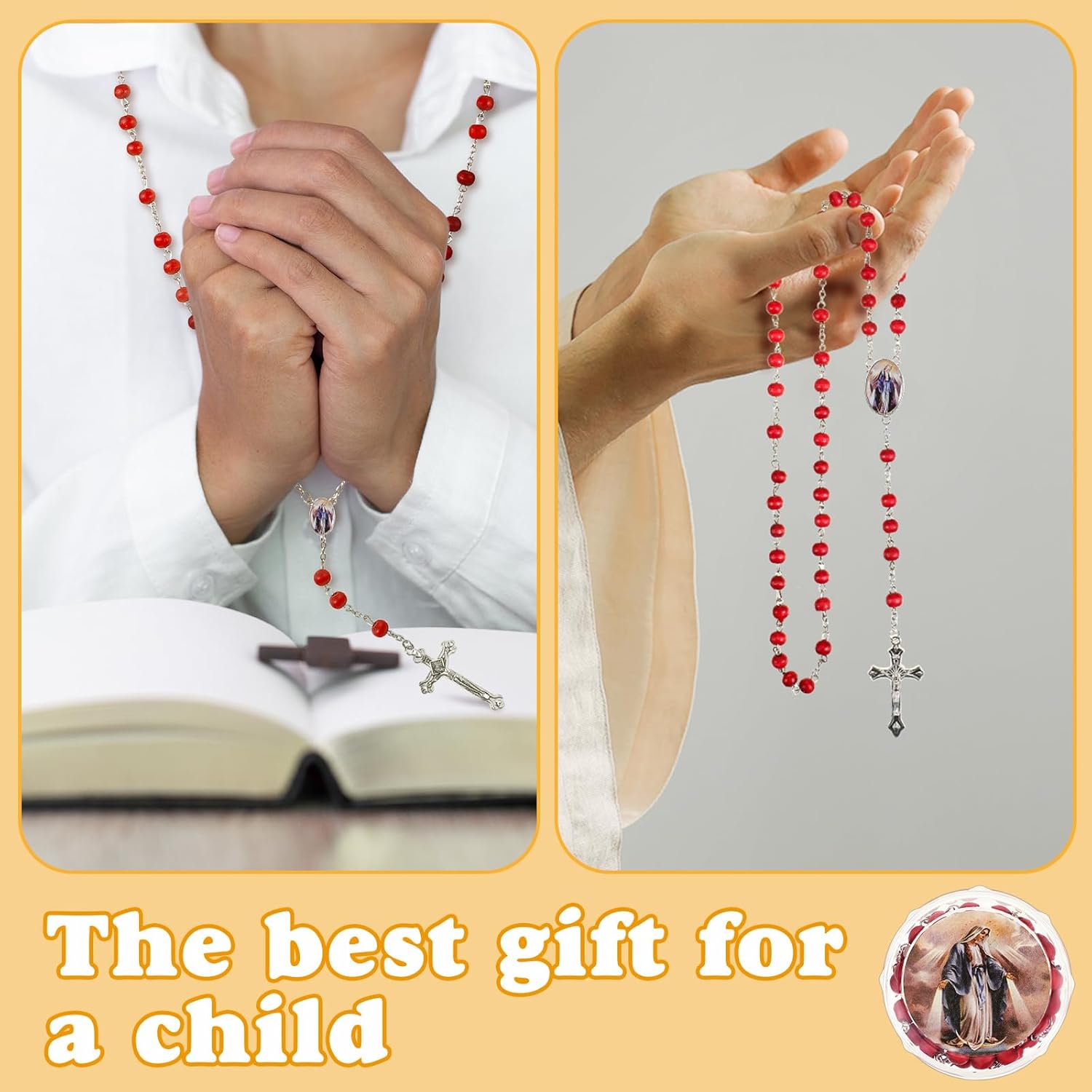 Bucherry 24 Pcs Our Lady of Grace Scented Red Rosary Necklace Party Favor Catholic Gift with Box Rosary Bead Necklace for Funeral Baptism First Communion - Image 6