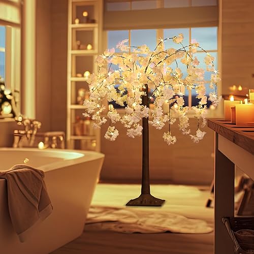 Miniatura 3 de OUSHENG Árbol de cerezo iluminado con luces LED para decoración interior, planta falsa iluminada con flor sintética para el hogar, boda, fiesta,