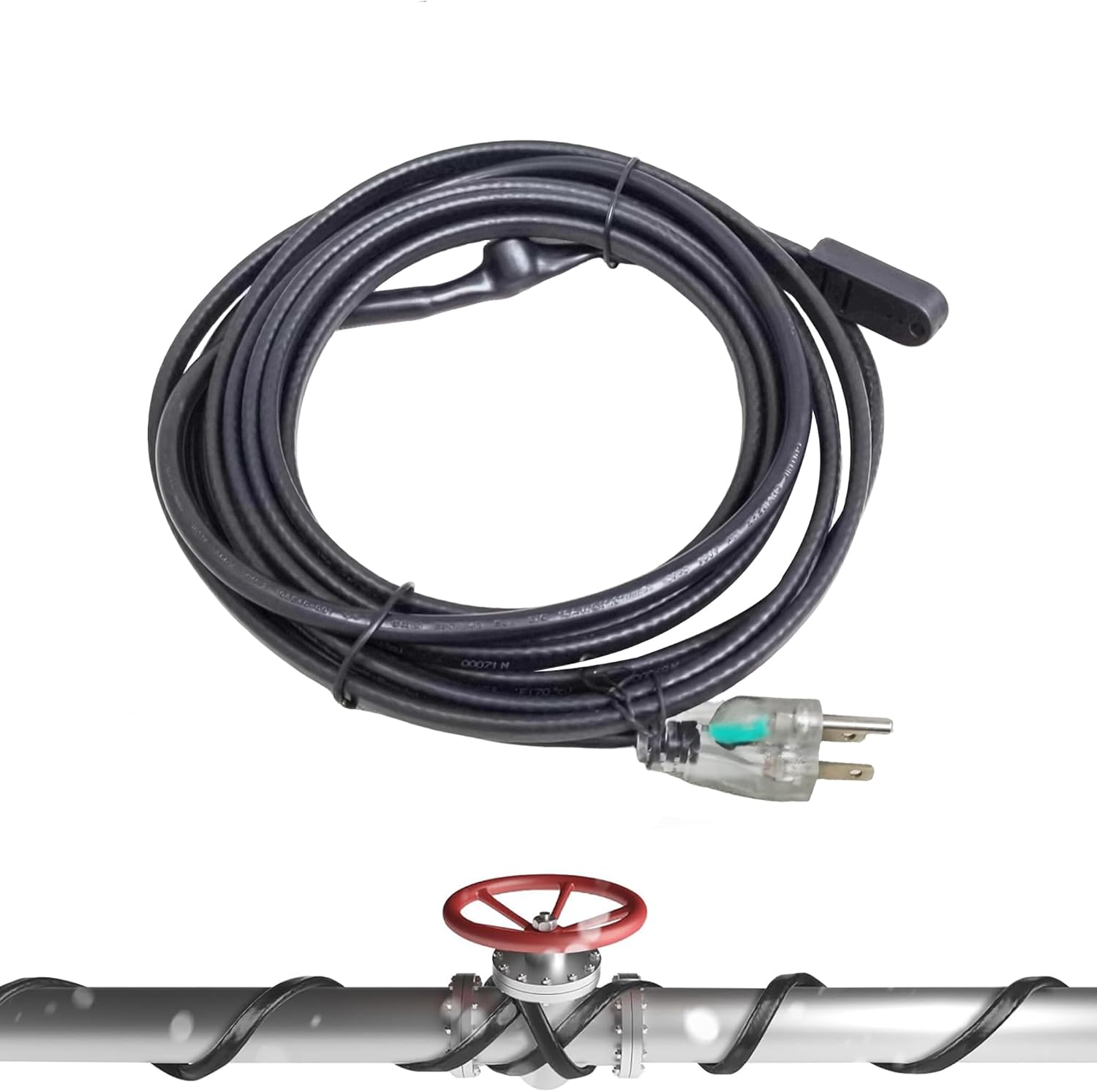 FixtureDisplays® 15 Ft. 120 V Self-Regulating Pipe Heating Cable, for Pipe Freeze Protection, Protects PVC Hose, Metal and Plastic Pipe from Freezing, Black 16147-1D