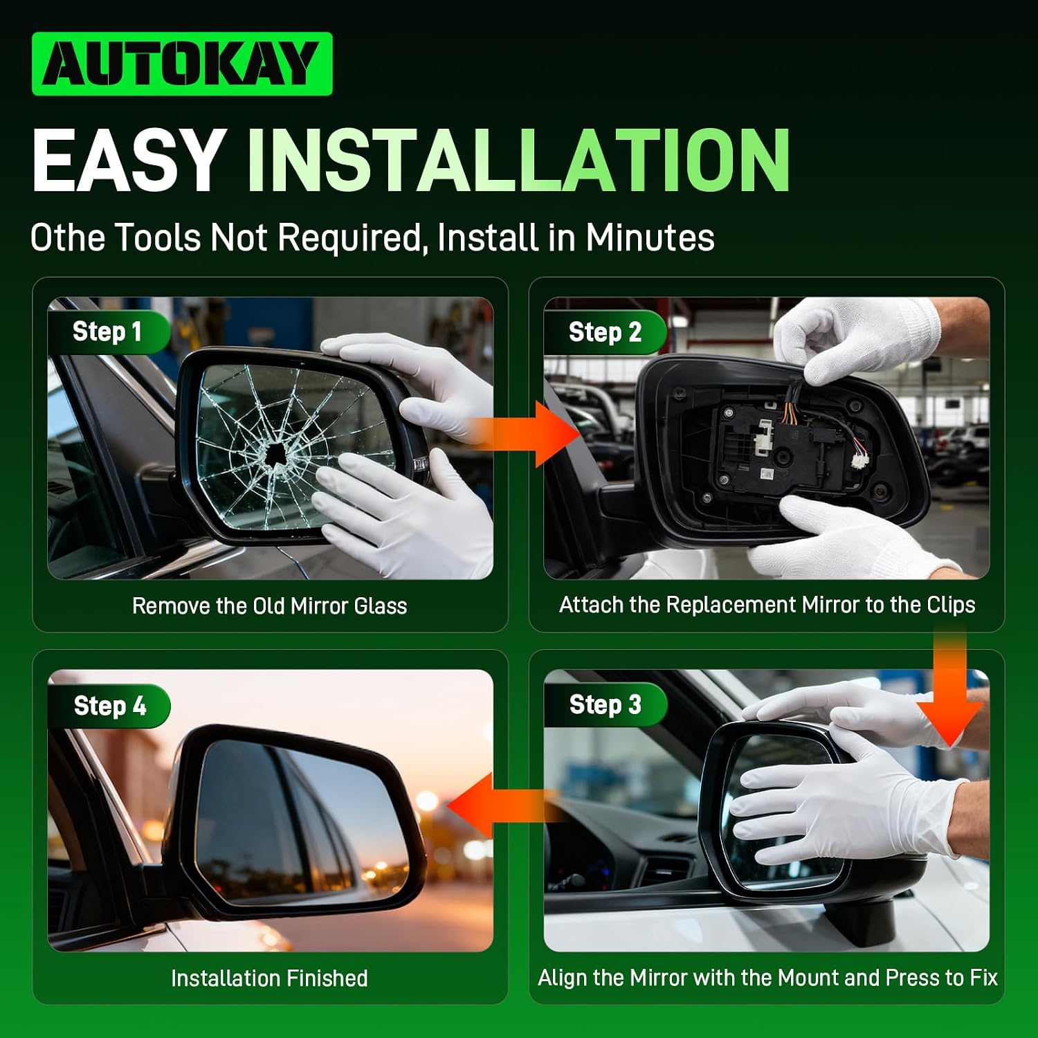 AUTOKAY Right Passenger Side Mirror Glass Fits for Chevy Traverse 2009-2016, GMC Acadia 2007-2016, Saturn Outlook 2007-2010, Power Heated Passenger Side Rearview Mirror Right Side Glass Replacement