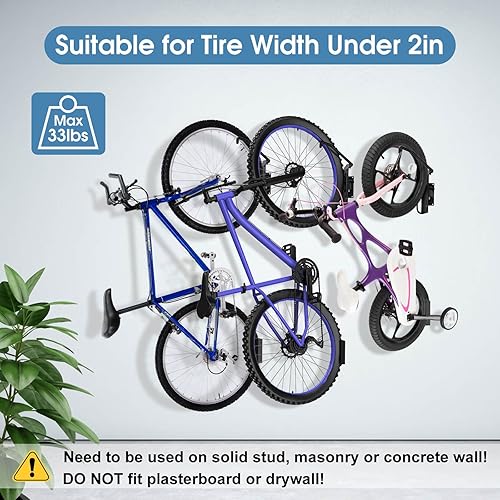 Miniatura 2 de Hezeyferg Portabicicletas giratorio para garaje con bandeja para neumáticos, perchas de bicicleta oscilantes de 170 para montaje en pared de garaje,