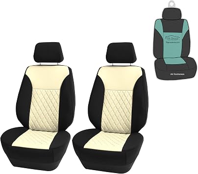FH Group Car Seat Cover Cushion - 2 Pack Seat Covers for Cars Trucks SUV, Beige/Black Neosupreme Car Seat Cushions, Water Resistant Car Seat Cover Cushion, Universal Fit Car Seat Protector