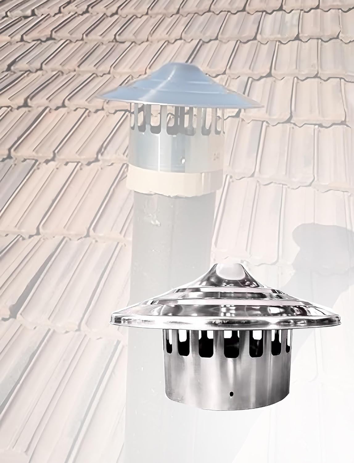 Heavy-Duty Stainless Steel Roof Vent Cap, Windproof Chimney Flue Cover, Smoke Evacuation Cap Exhaust Cap,Outdoor Protection,Umbrella-Shaped Chimney Cap(19cm)