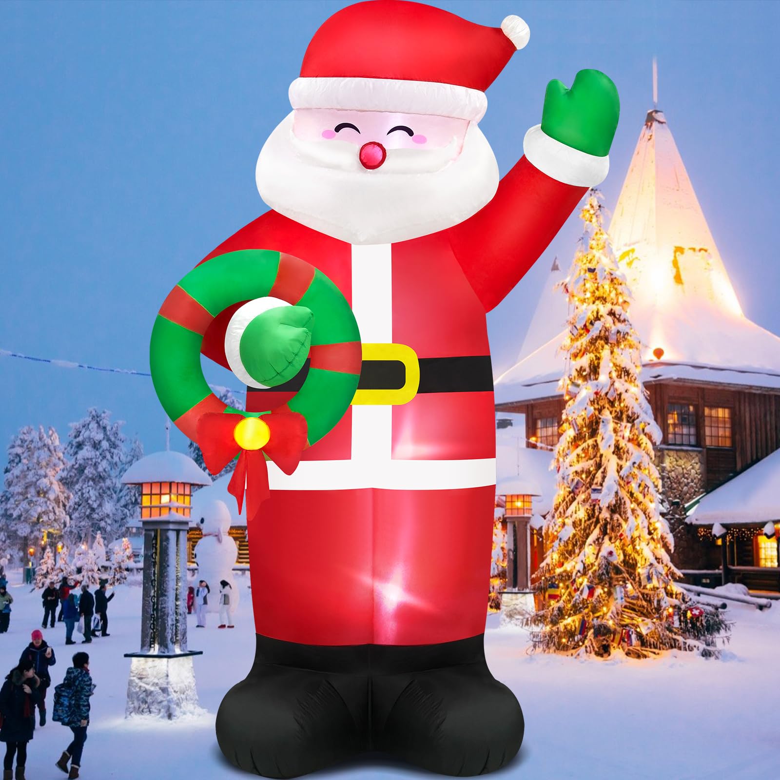 Danxilu 14FT Christmas Inflatable Santa Outdoor Decorations with Wreath