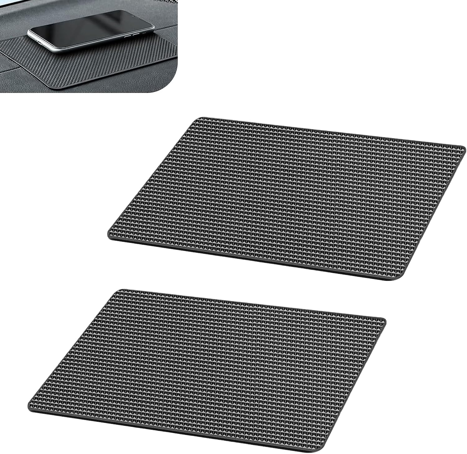2 PCS Car Dashboard Non Slip Mats, Multifunctional Sticky Storage Mat for Phone Keys Glass, Washable High Temperature Resistant Pad, for Dashboard Console & Interior Surface (Black)