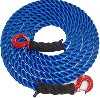 Tow Rope Heavy Duty Polypropylene with Hooks, 12,500 LBS Breaking Strength for Mid Size Pickups and Cars, Made in The USA 1 inch in Diameter (15 Feet)