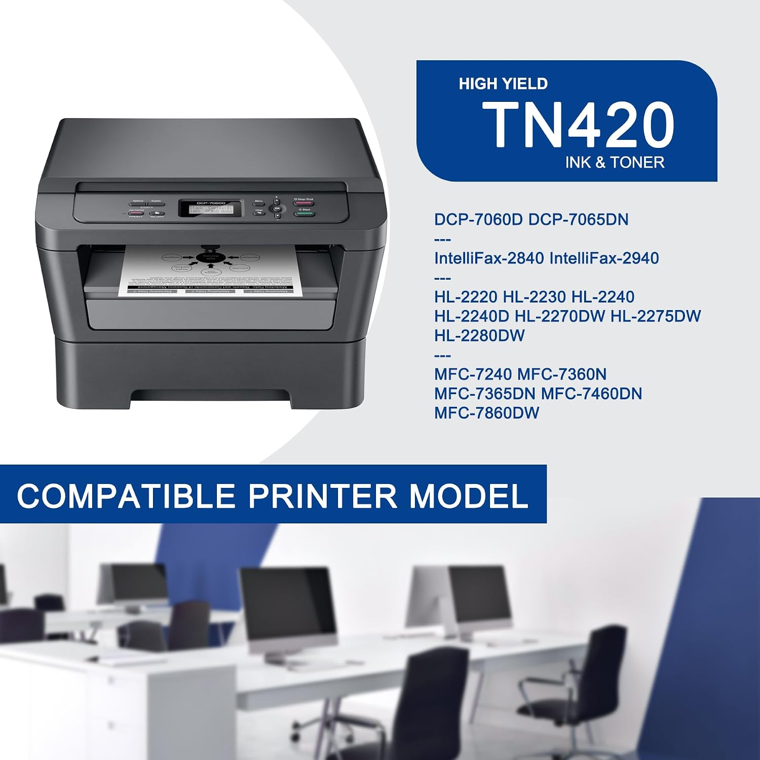 1 Pack TN420 TN-420 Black Toner Cartridge Compatible TN420 Replacement for Brother TN420 DCP-7060D 7065DN IntelliFax-2840 2940 HL-2220 2230 2240D 2275DW 2280DW MFC-7240 7360N 7365DN Printer