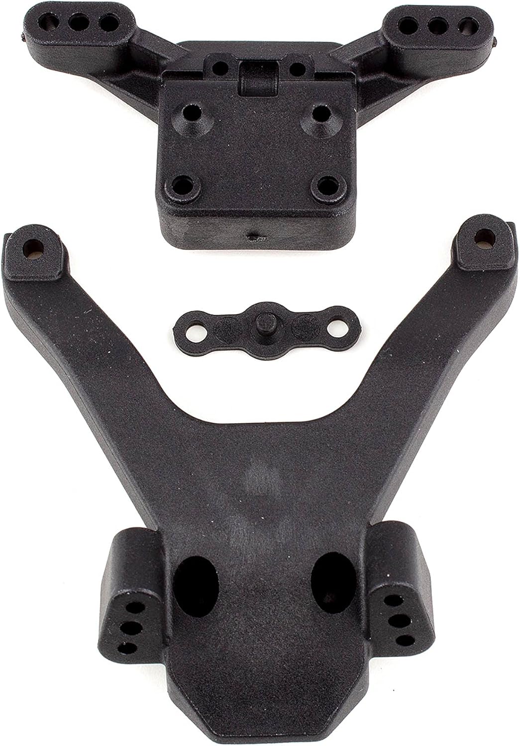 Image showing the Team Associated RC10B6.3 Front Top Plate, Ballstud Mount, and a small connecting link.