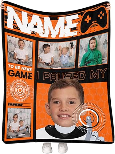 Manta personalizada para jugadores de videojuegos para niños, manta personalizada con foto y nombre, manta personalizada de controlador de