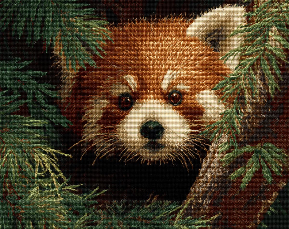 Axiangzik C N.lanshan 11Ct Animal Diy Printed Ross Stitch Kit Artoon Red Panda Ounted Ross Stitch Stamped Needlework Kit Fabri Embroidery Rafts Set For Home Decorate 50X70cm