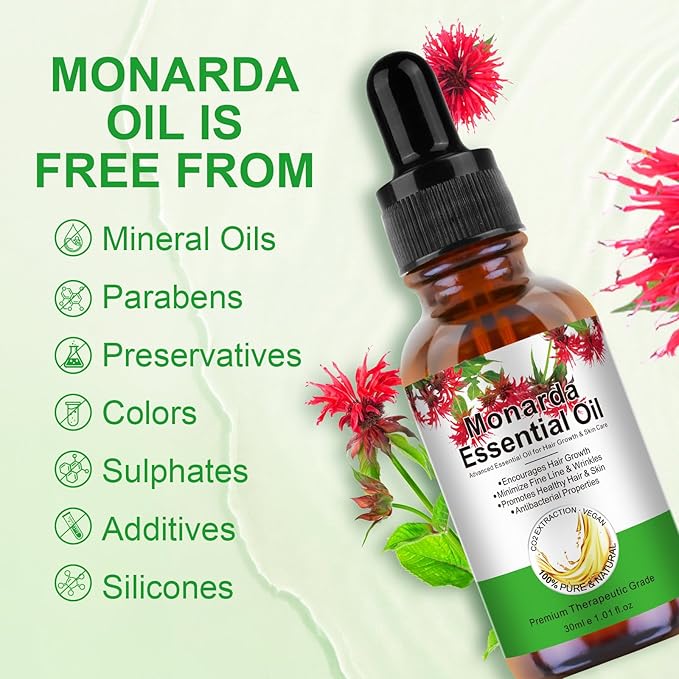 Monarda Oil,Monarda Essential Oil Skin Nourishing & Anti-aging, Reduce Facial Acne, Promoting Hair Growth & Nail Health, Relieve Skin Allergies & Itching, for All Skin Types 30ml