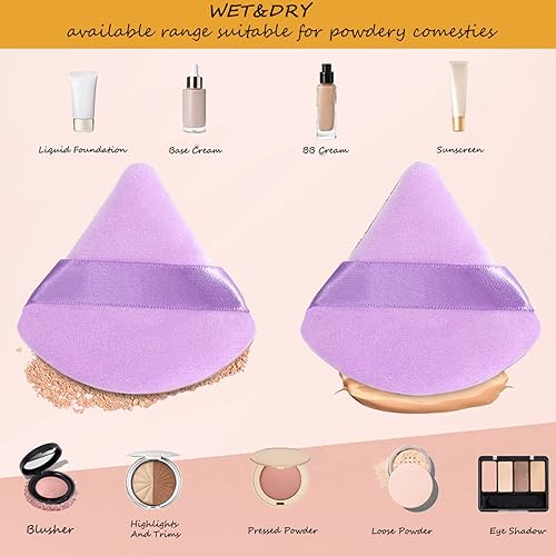 Miniatura 3 de 10 piezas de maquillaje facial de soplo de polvo, suaves esponjas de terciopelo triangulares de belleza con correa, contorno debajo de los ojos,