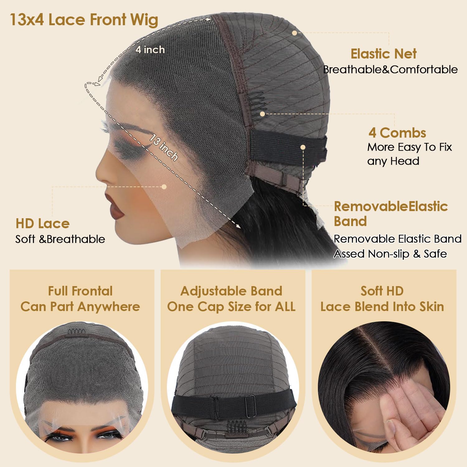 24 Inch Body Wave Lace Front Wigs Human Hair Pre Plucked 200 Density Human Hair Wig For Women 13x4 Lace Frontal Wigs hair Full And Soft Natural Black Color