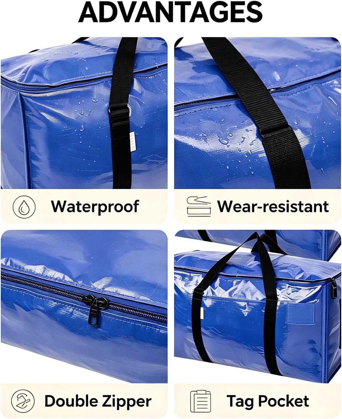 2 Pack Extra Large Moving Bags, Heavy Duty Bags with Zippers & Carrying Handles, Sturdy Storage Bags Moving Boxes for Closet Organizers and Storage, Blue