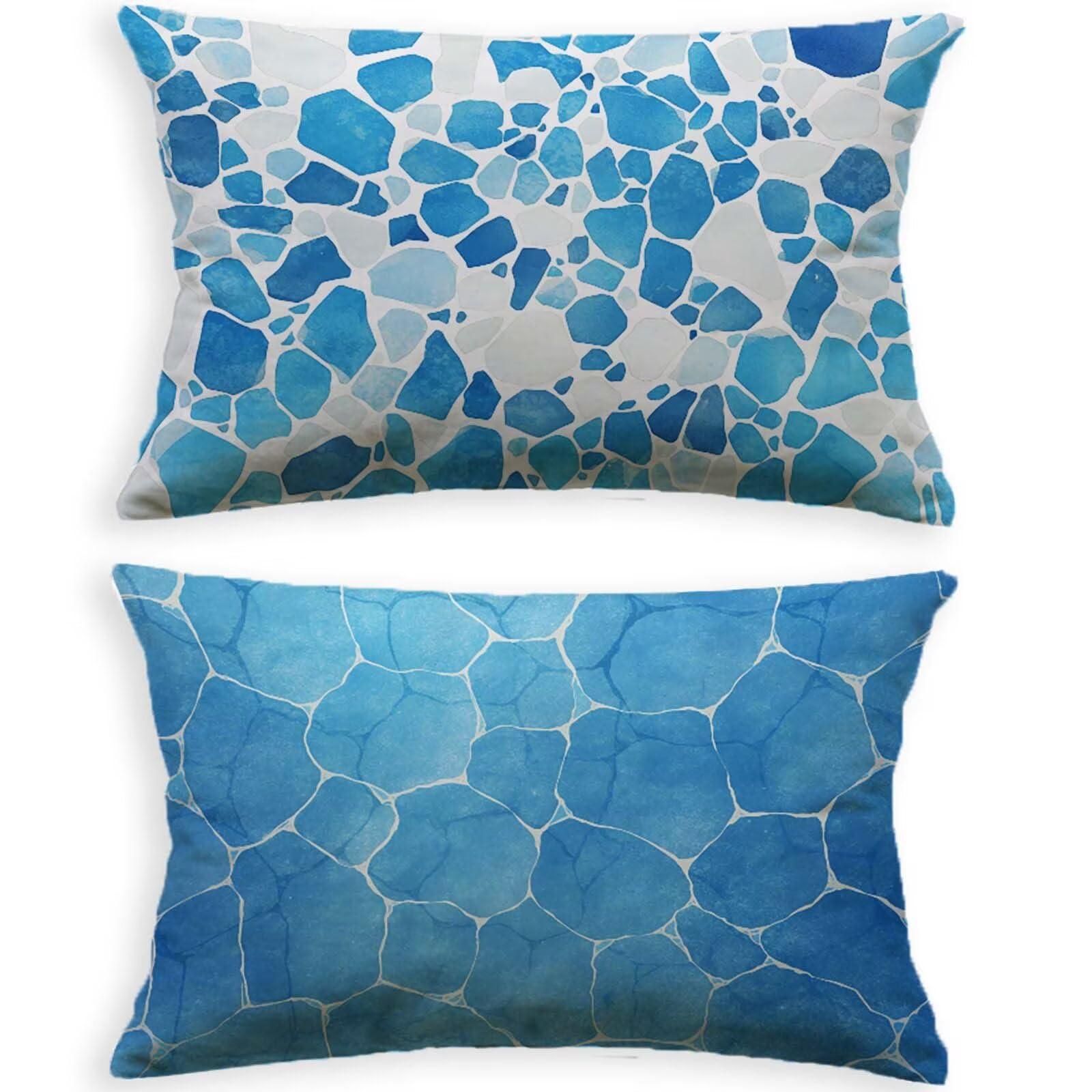 Coussin marbre bleu avec housse de coussin velours 50x70cm et fermeture éclair invisible