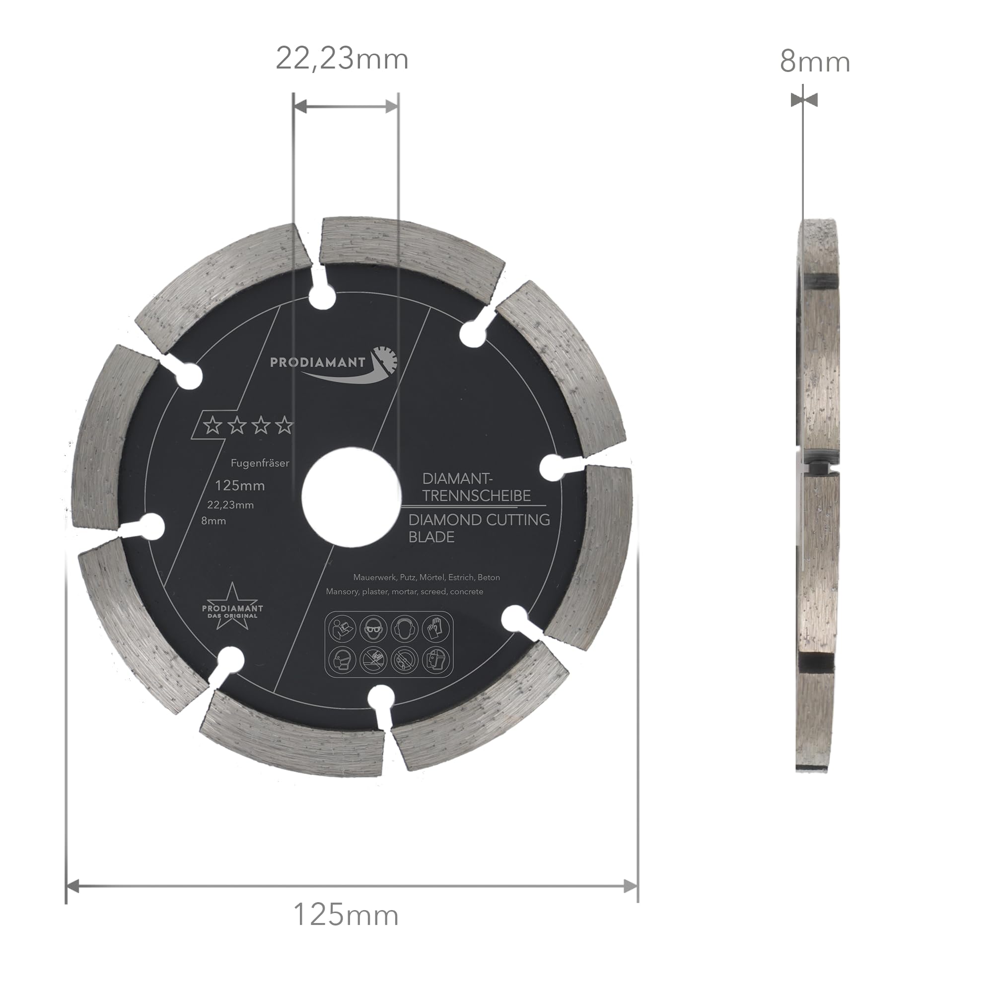 PRODIAMANT Fresa per giunti ø 125 mm larghezza 8mm per malta calcestruzzo muratura e intonaco segmento diamantato 10mm qualità professionale