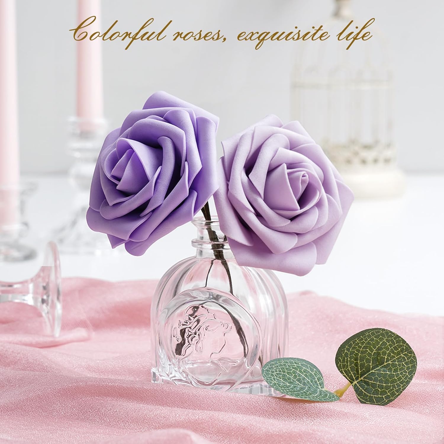 BLEUM CADE 16Pcs Artificial Flowers Fake Roses with Stems, Gradient Purple Boxed Foam Roses for DIY Bouquets Centerpieces Wedding Party Arrangement Bridal Shower Decor - Image 4