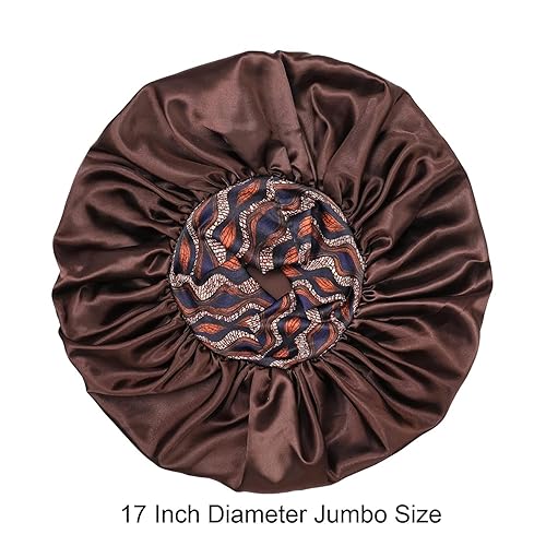 Miniatura 4 de Gorro de satén de seda 2 gorros de satén extra grandes de 17 pulgadas de diámetro con cómoda banda de flores, gorros de satén de alta densidad para