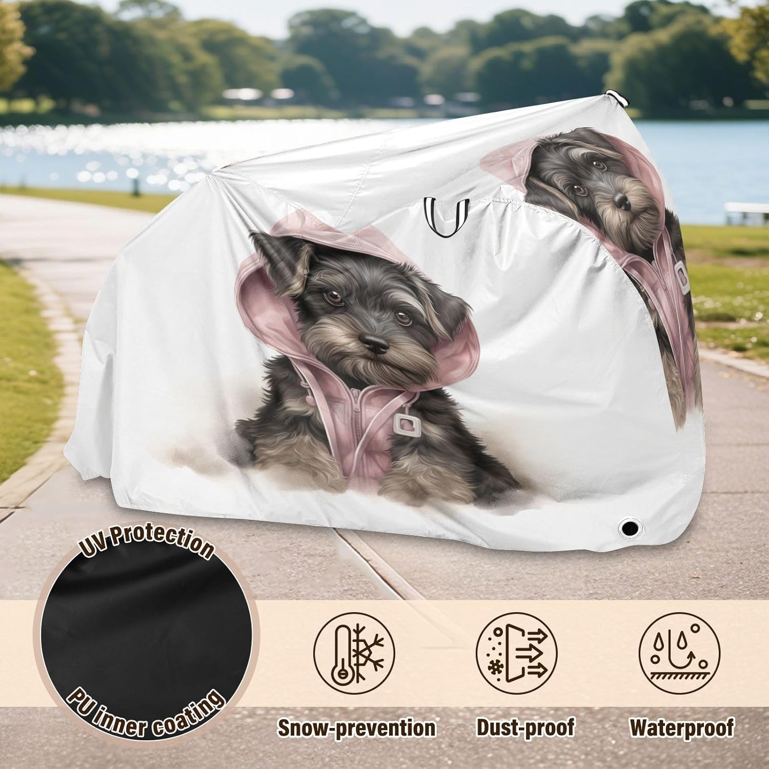 ALAZA Schnauzer Dog Puppy Bike Cover Waterproof Outdoor Ebike Bicycle Covers Tarp Protection for 1/2 Bikes, Sun UV Dust Wind Proof