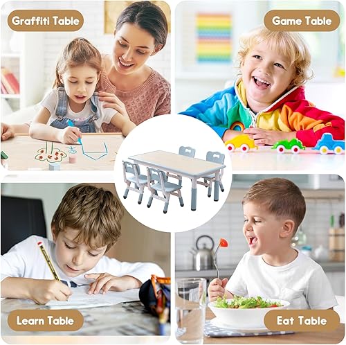 Miniatura 7 de Juego de mesa y silla para niños, Juego de mesa y silla para niños pequeños, Patas de mesa antideslizantes y organizador, Altura ajustable,