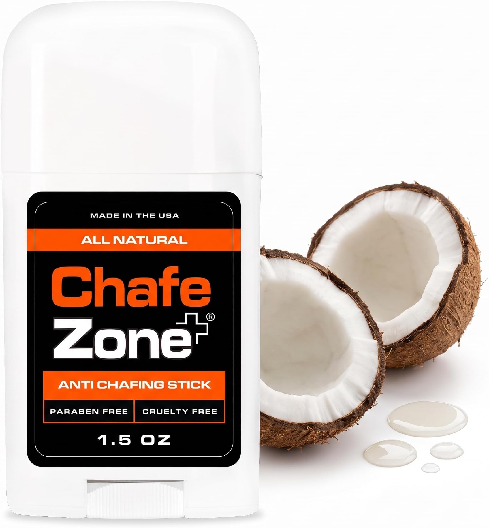 Chafe Zone Chafing Stick - 100% Natural Thigh Chafing Prevention Using Chub Rub Stick - Minimize Rubbing and Irritation with Anti Chafe Stick - Friction Defense Stick for Comfort & Relief - 1.5 Ounce