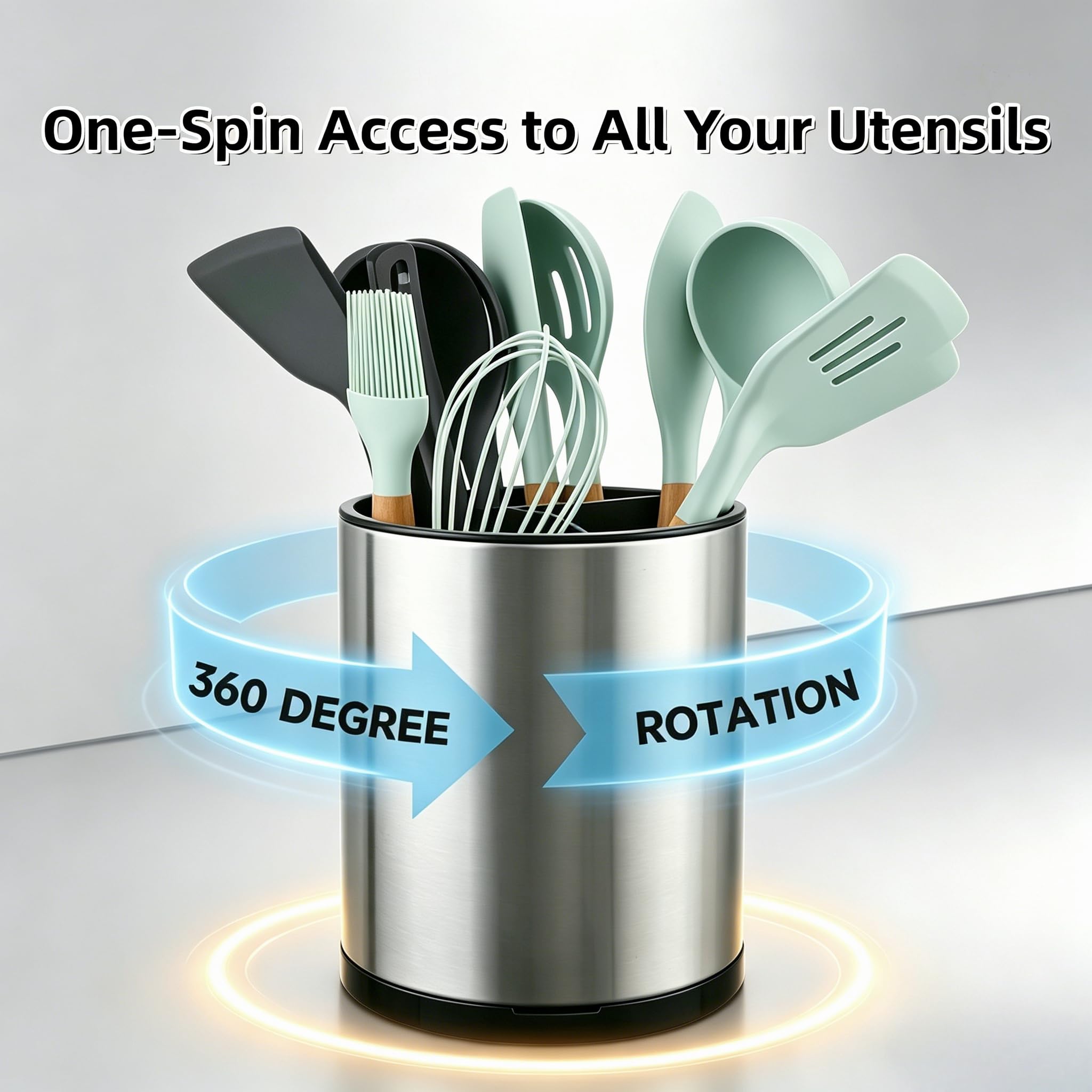 LIBODOUR Juego de 2 soportes para utensilios de cocina extragrandes giratorios para mostrador, organizador de acero inoxidable, para cocina, cubiertos, cuchara, espátula, Lazy Susan (madre y niño)