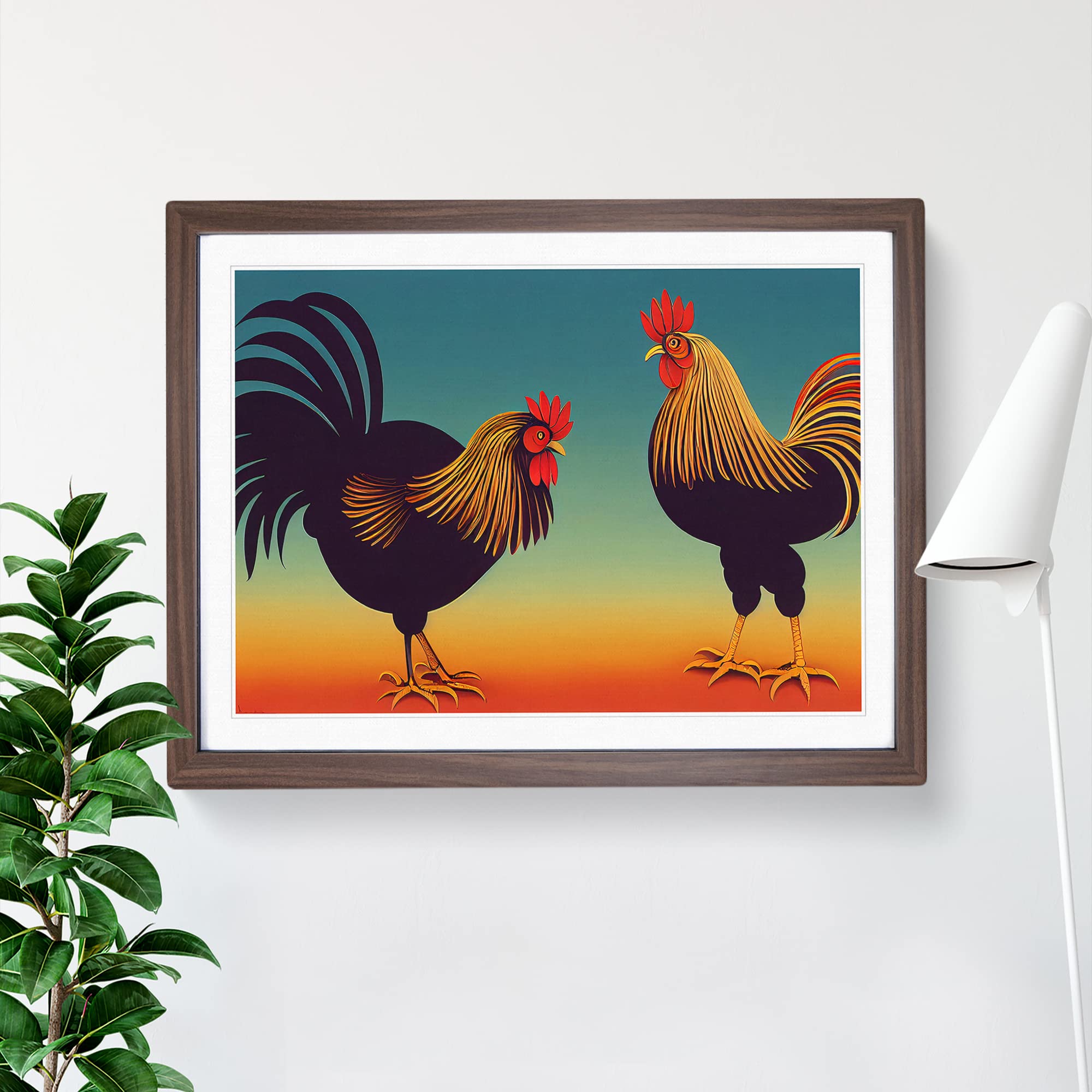 The Two Roosters Framed Print, Walnut, A3 (46 x 34 cm) - Image 2